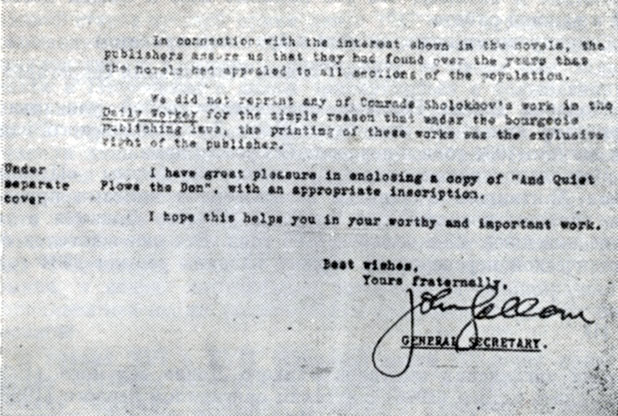 Письмо Генерального секретаря Компартии Англии Джона Голлана (1963) 
